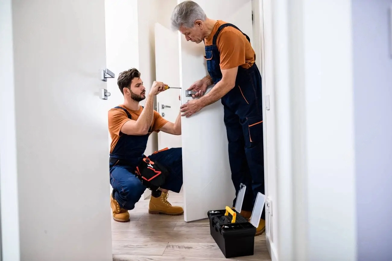 Serrurier installant une serrure haute sécurité